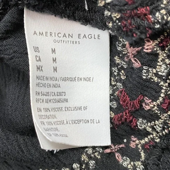 American Eagle Embroidered Mini Dress Womens Medium Black Boho Peasant Festival - Picture 5 of 7